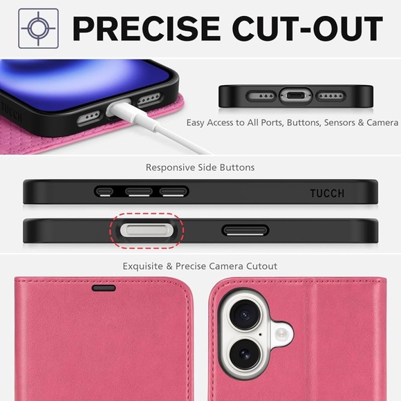 Wallet Case for iPhone 16, Kickstand PU Leather Magnetic Protective Flip Cover - Picture 7 of 12